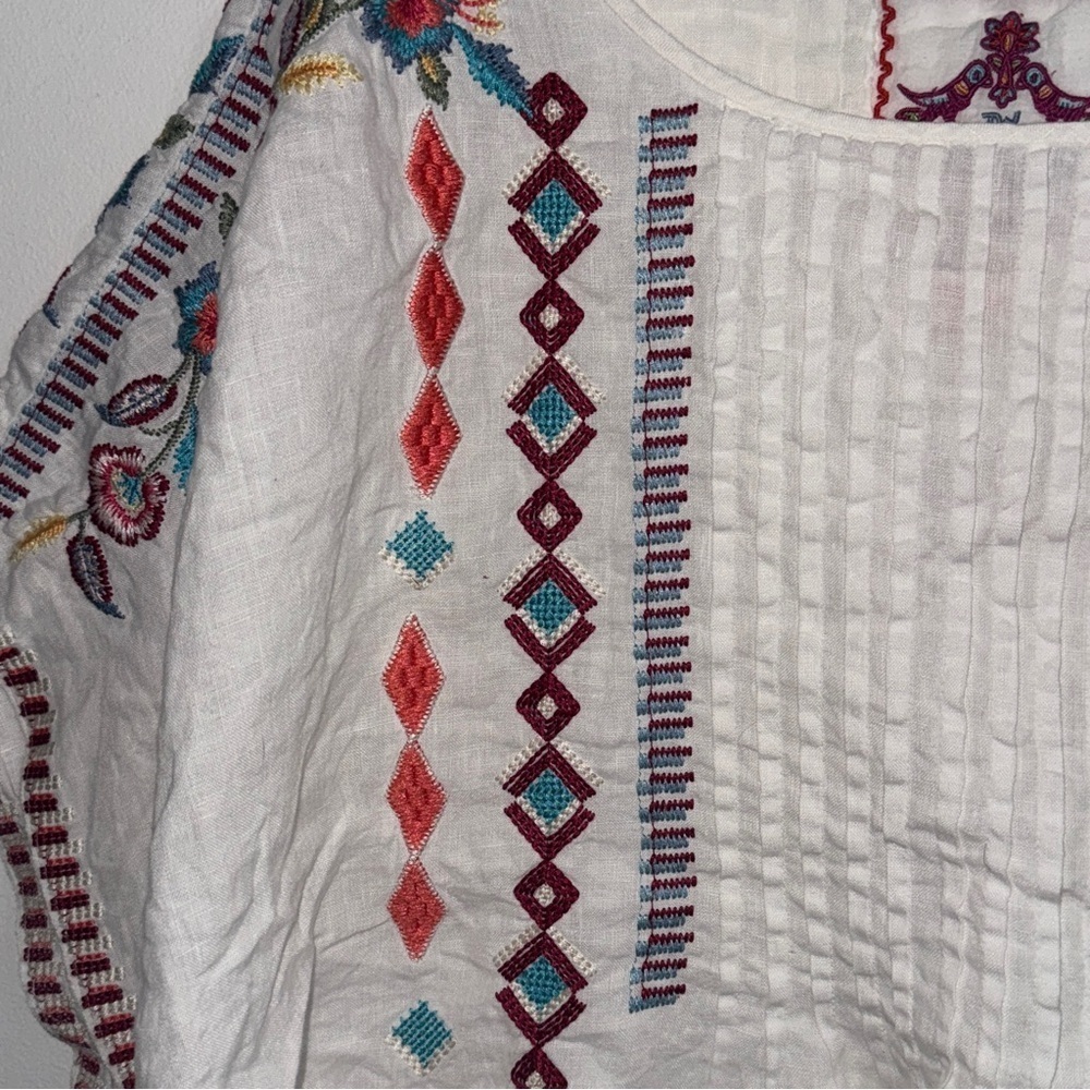 Johnny Was Embroidered Boho Poncho Top M White Multicolor - Picture 4 of 6
